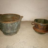 4 antiche pentole in rame del 1930