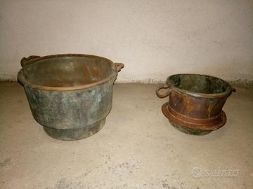 4 antiche pentole in rame del 1930