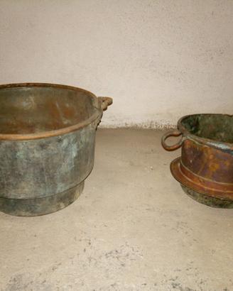 4 antiche pentole in rame del 1930