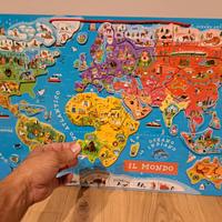 Puzzle Magnetico Carta del Mondo in Legno