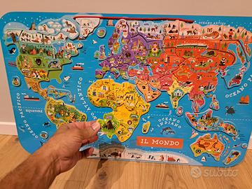 Puzzle Magnetico Carta del Mondo in Legno