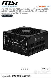 Alimentatore 850W MSI MAG