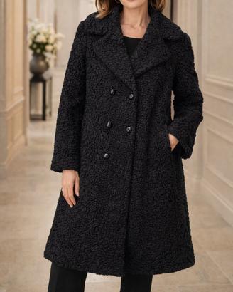 Cappotto nero elegante in astrakan taglia forte