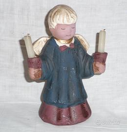 Angelo custode portacandele in ceramica