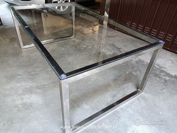 Tavolino in vetro e base cromata