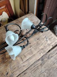 Plafoniera/lampadario in ferro battuto