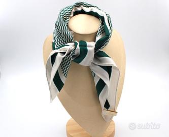 Rolex Foulard Collo 100% Seta Verde/Bianco