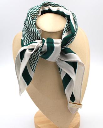 Rolex Foulard Collo 100% Seta Verde/Bianco