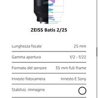 Zeiss Batis 2/25 Sony innesto E-mount