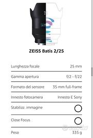 Zeiss Batis 2/25 Sony innesto E-mount