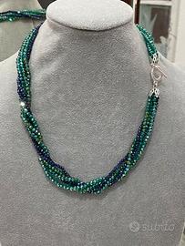 Collana torchon blu verde cristallo