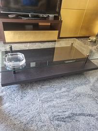 Tavolino in legno wengé con piano in vetro