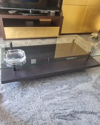 Tavolino in legno wengé con piano in vetro