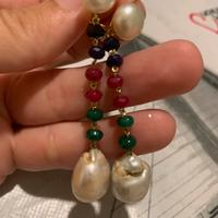 Orecchini perle, radici rubino, smeraldi, zaffiri