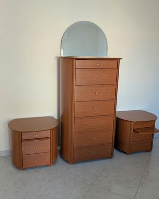 Comodini + Settimino in legno Ciliegio e specchio