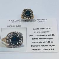 Anello oro 18kt diamanti e zaffiro epoca 1920