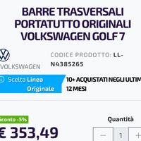 BARRE TRASVERSALI PORTATUTTO ORIGINALI VOLKSWAGEN