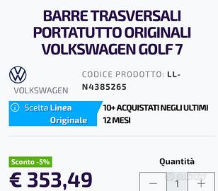 BARRE TRASVERSALI PORTATUTTO ORIGINALI VOLKSWAGEN