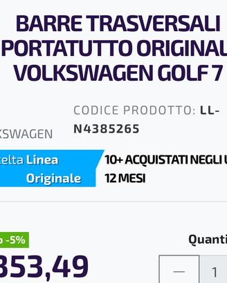 BARRE TRASVERSALI PORTATUTTO ORIGINALI VOLKSWAGEN