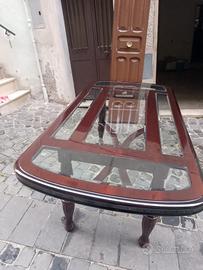 Tavolo pranzo mogano e cristallo