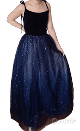 Abito lungo elegante velluto e tulle stellato