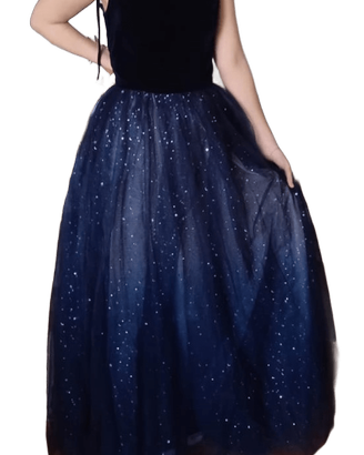 Abito lungo elegante velluto e tulle stellato