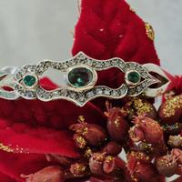 BRACCIALE VINTAGE RIGIDO ORO DIAMANTI SMERALDI