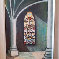 Quadro dipinto firmato interno chiesa vetrata