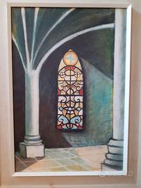 Quadro dipinto firmato interno chiesa vetrata