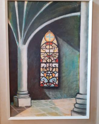 Quadro dipinto firmato interno chiesa vetrata