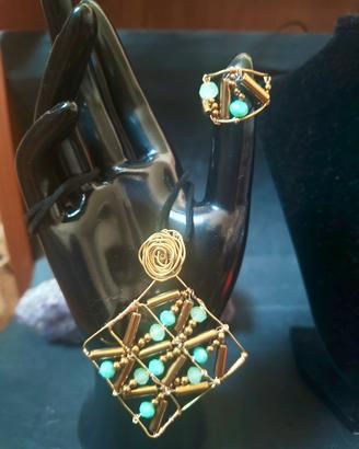 collana pendente geometrico +anellino cristalli 