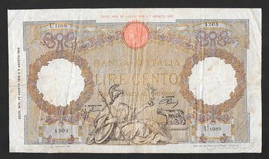 Banconota 100 lire 23.08.1943 rara