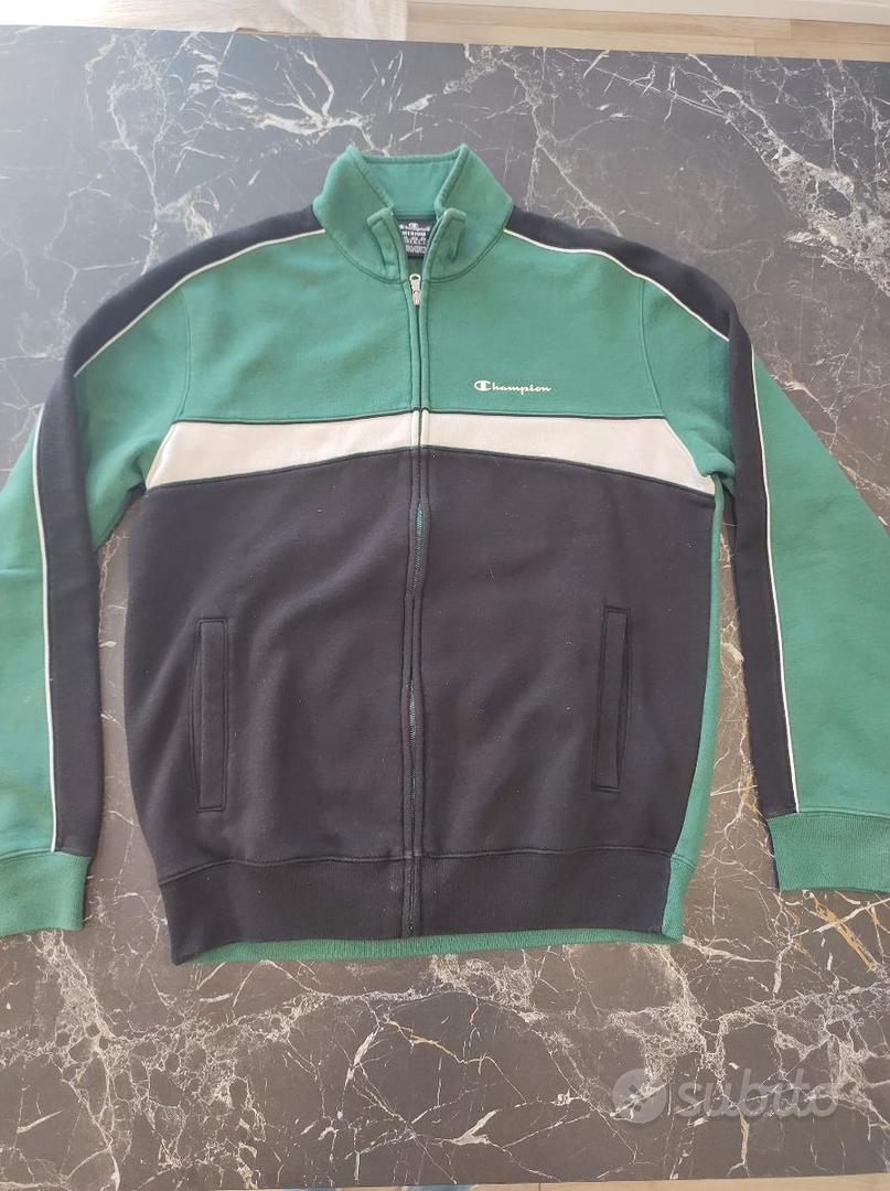 Felpa Sportiva Champion Zip Verde/Nera Taglia M Abbigliamento e