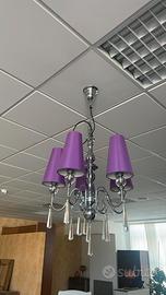Lampadario cromato con paralumi fucsia fine serie
