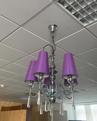 Lampadario cromato con paralumi fucsia fine serie
