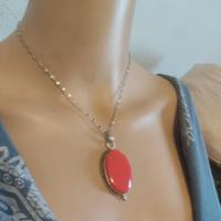 collana acciaio e argento con pietra Rossa 