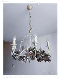 lampadario  shabby chic in metallo bianco
