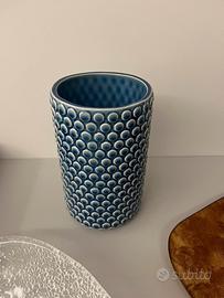Vaso Blu in Ceramica a Rilievo - Design Vintage