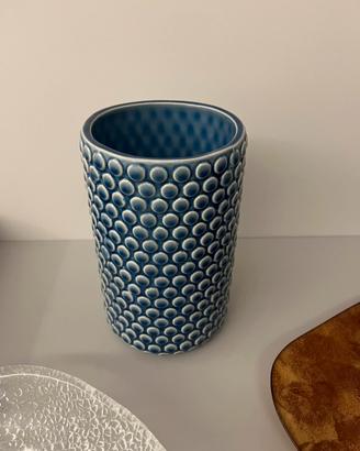 Vaso Blu in Ceramica a Rilievo - Design Vintage