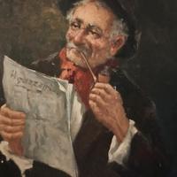 Dipinto firmato A. Brando "Lettore del Gazzettino"