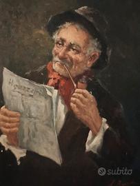 Dipinto firmato A. Brando "Lettore del Gazzettino"