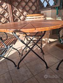 tavolo rotondo in tek e  in ferro 