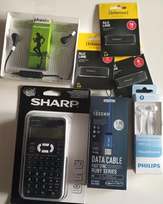 kit vario calcolatrice, cuffie,usb