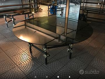 Tavolo Rotondo in Vetro con Tubi Dalmine