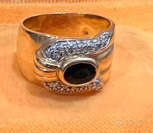 Anello oro 18 kt con zaffiro e brillanti