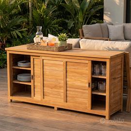 Mobile da Giardino in Teak con 2 Ante Scorrevoli