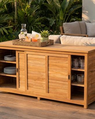 Mobile da Giardino in Teak con 2 Ante Scorrevoli