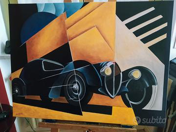 Quadro dipinto a mano Bugatti atlantic 80*60