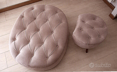 Seduta Imbottita + Sgabello in Velluto Rosa Cipria