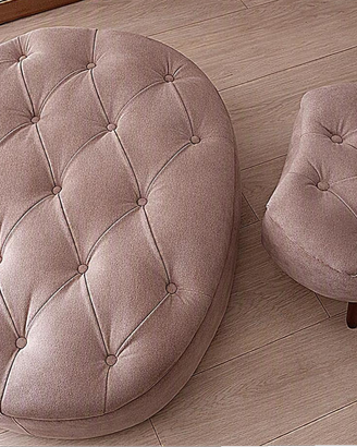 Seduta Imbottita + Sgabello in Velluto Rosa Cipria